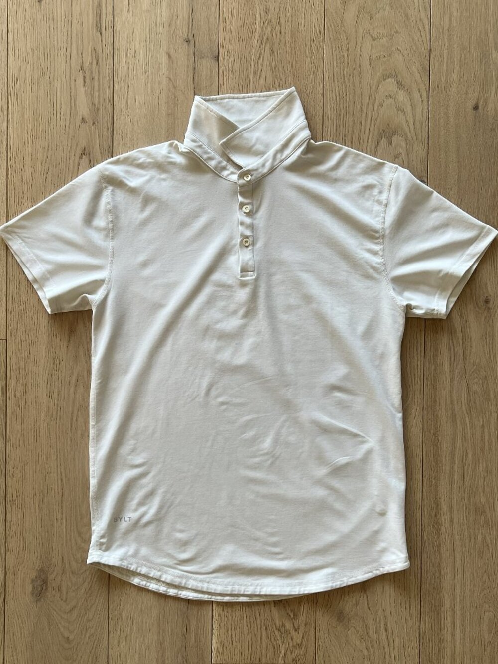 BYLT Men's Drop Cut S/S Polo Cream Golf Shirt Size Large